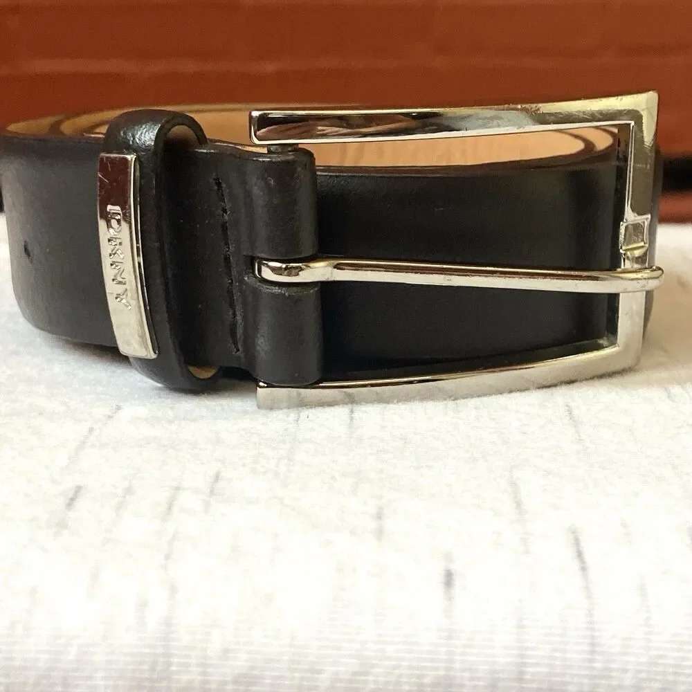 DKNY Black Logo Belt Silver Buckle Women's Size 36 Designer Fashion Donna Karen